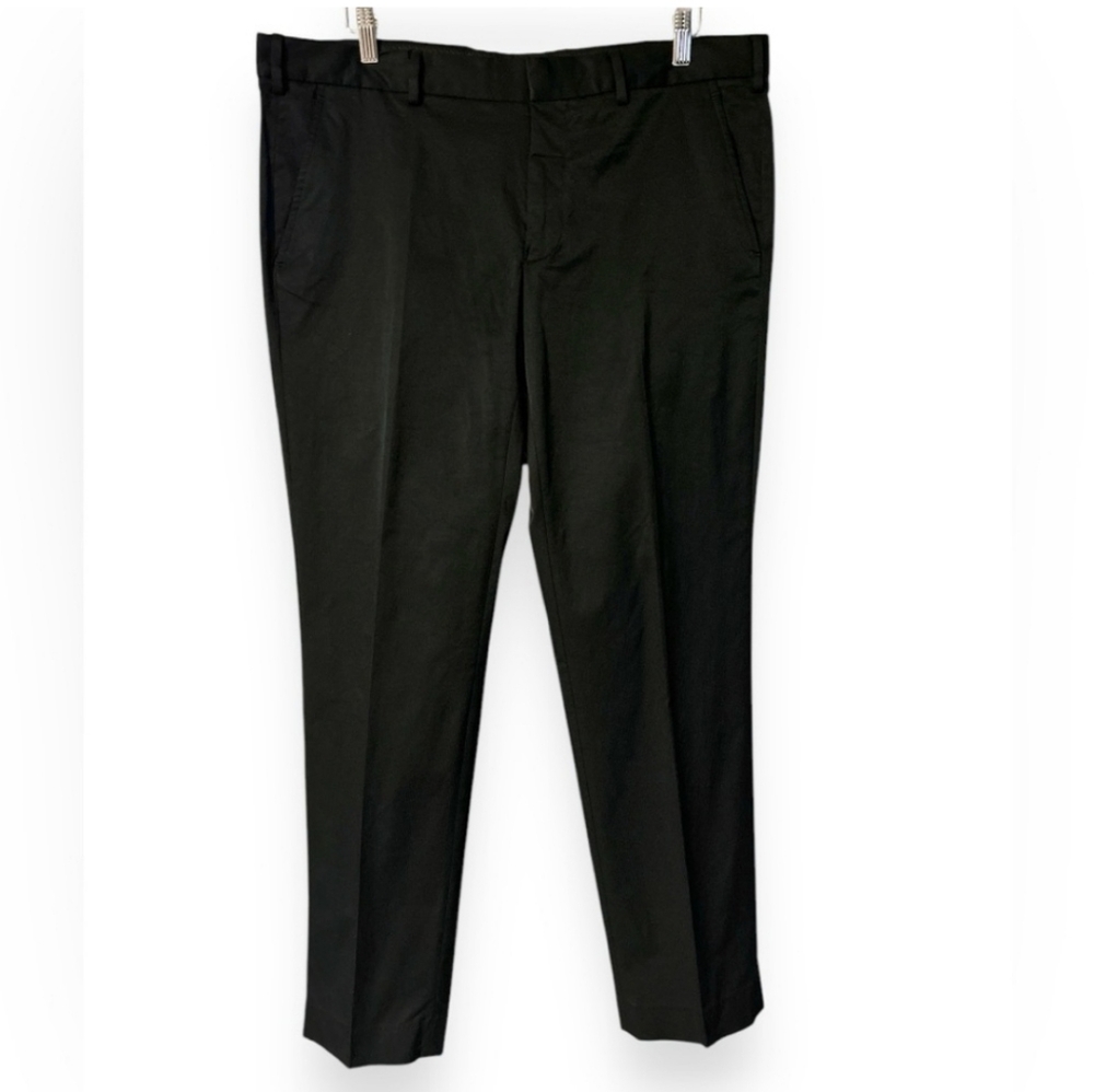 TAHARI Black Tonal Striped Flat Front Slim Fit Dress Pants